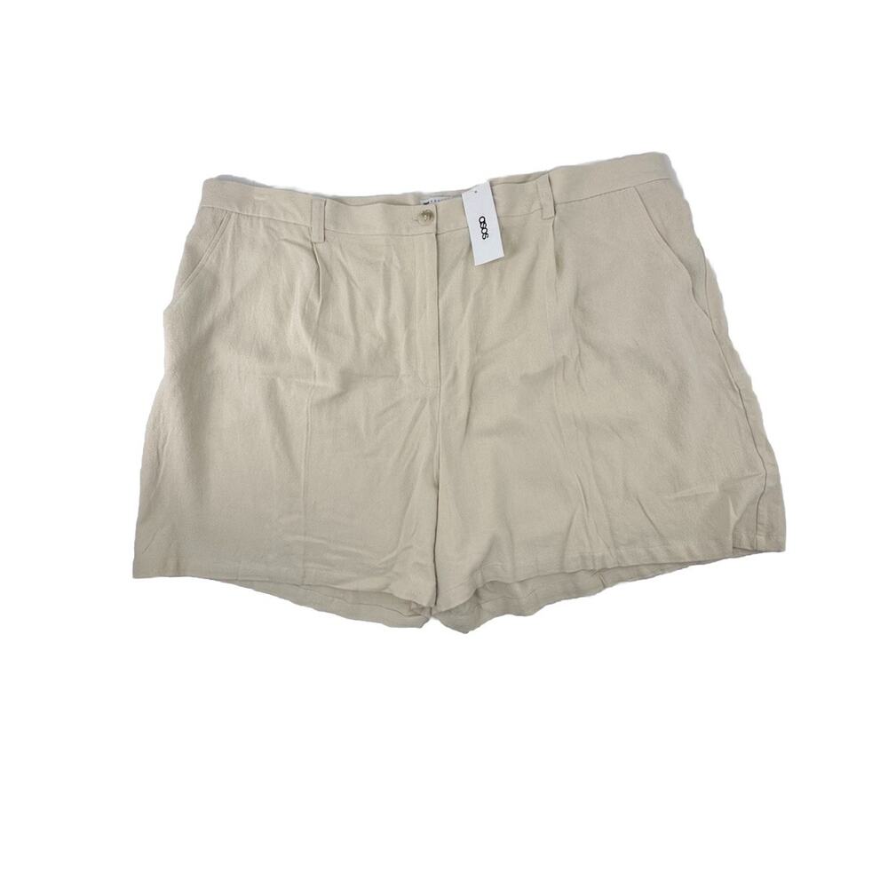 NEW ASOS Curve Plus Size 24 Women CHINO SHORTS Pockets 5” In Linen Blend R16v